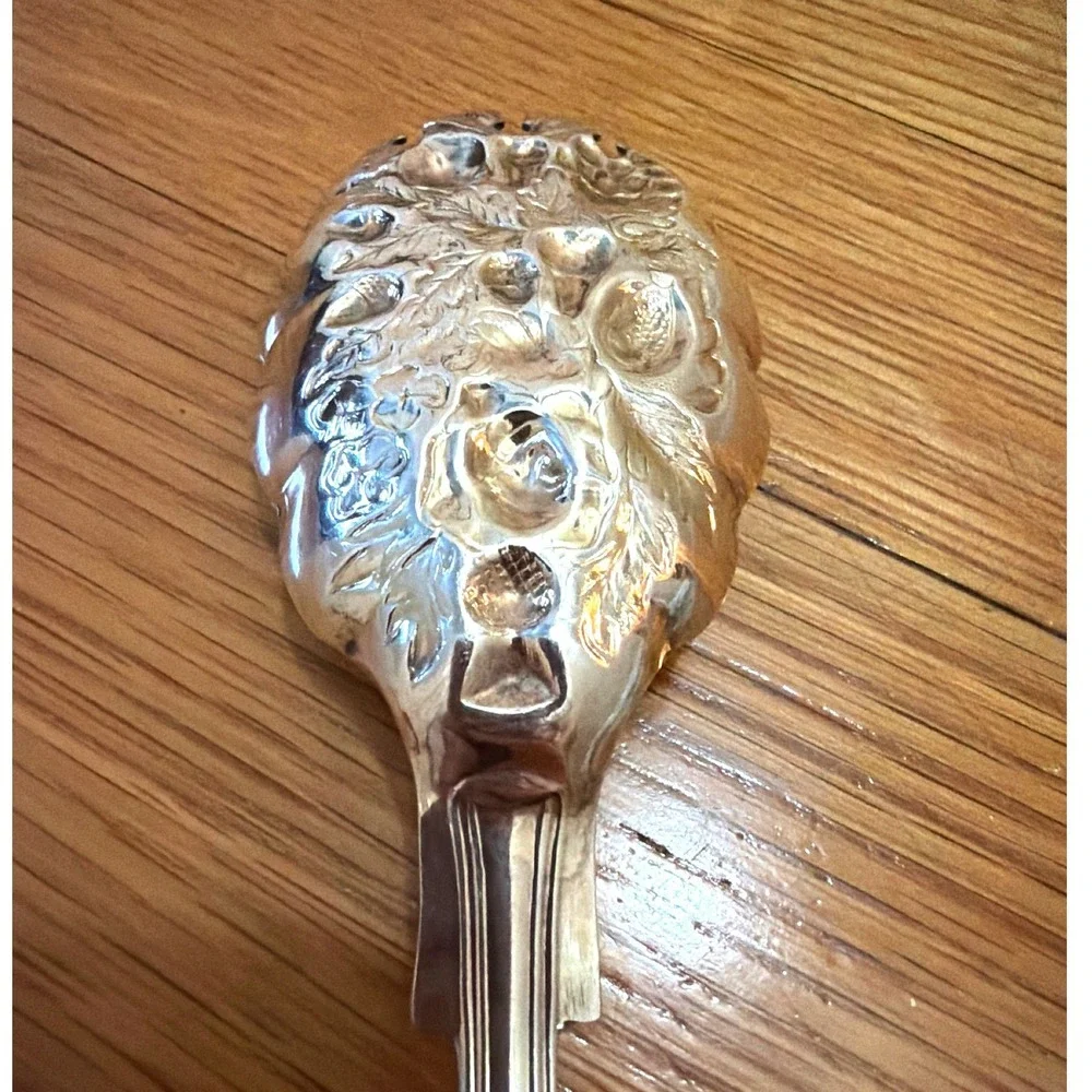Vintage WA Sheffield England Silverplate Pierced Berry Fruit Serving Spoon 9